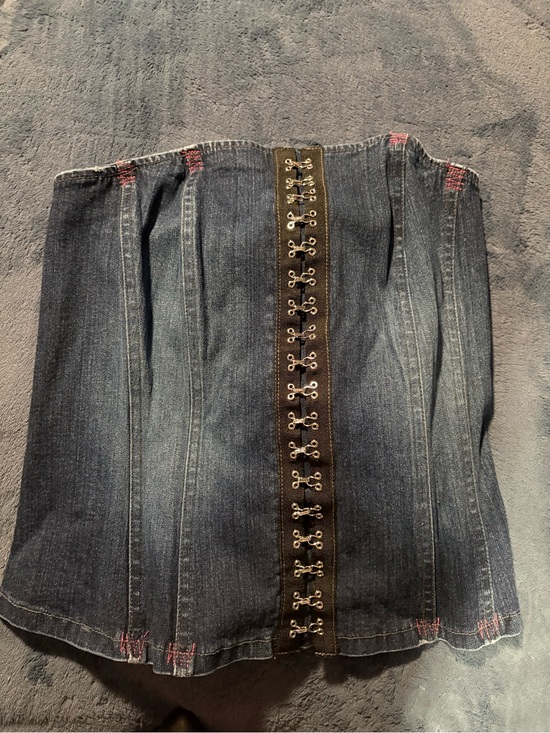 Tripp nyc Tops - Tripp NYC Denim Corset Top in Dark Blue with Black Trim